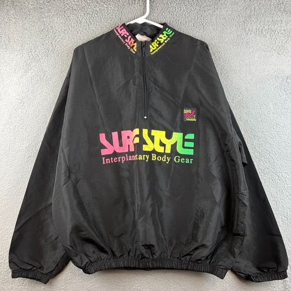 Vintage Surf Style Men's Interplanetary Body Gear 1/4 Zip Pullover Jacket Black - Picture 1 of 10